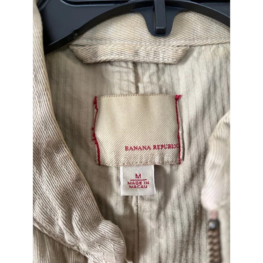 Banana Republic Vtg Safari Utility Vest M Khaki Herringbone Linen Ramie Gorpcore